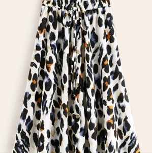 Leopard button front drawstring waist skirt